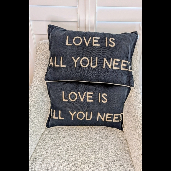 2 Throw Cushions- Love Is All You Need - Black And Cream - Picture 5 of 11